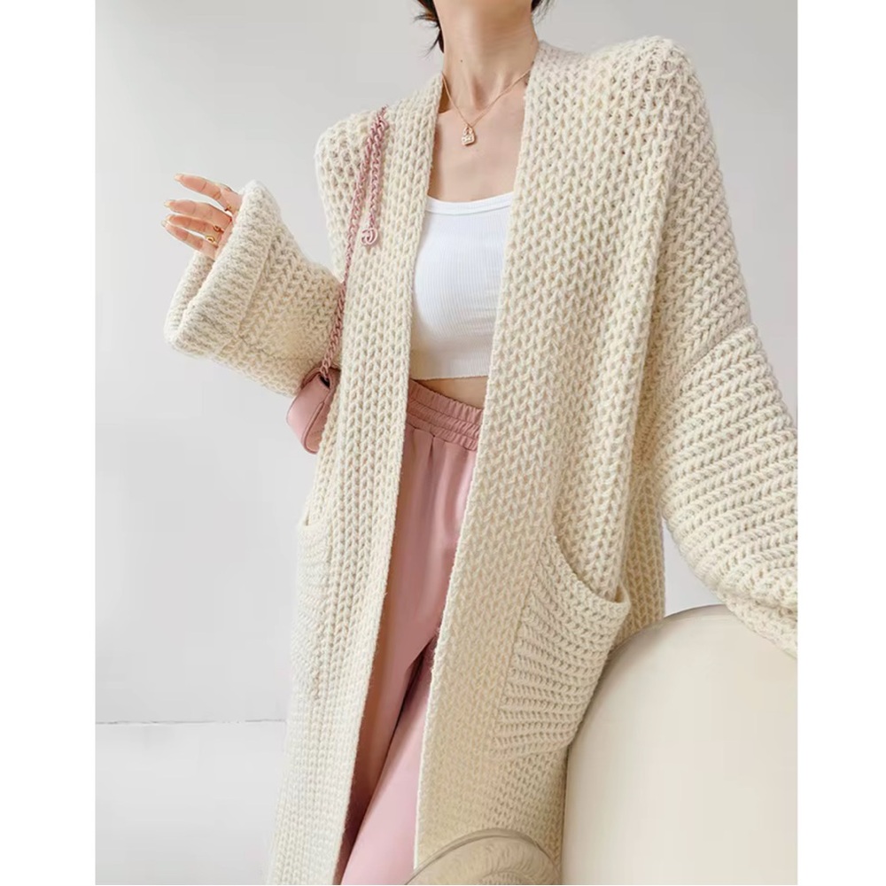 Ivory Oversized Long Cardigan Sweater in One Size